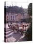 Sidewalk Cafe Sitters Taking in the Evening Sun at Portofino, Italy-Ralph Crane-Stretched Canvas