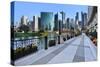 Sidewalk Skyline River-Larry Malvin-Stretched Canvas