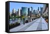 Sidewalk Skyline River-Larry Malvin-Framed Stretched Canvas