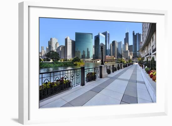 Sidewalk Skyline River-Larry Malvin-Framed Photographic Print