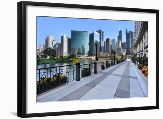 Sidewalk Skyline River-Larry Malvin-Framed Photographic Print