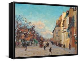 Sidewalk, Snow Effect, Paris-Jean-Baptiste-Armand Guillaumin-Framed Stretched Canvas