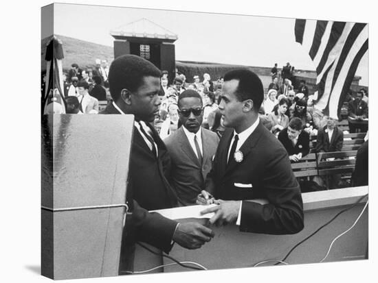 Sidney Poitier with Harry Belafonte, and Southern Sit in Leader Bernard Lee, at Civil Rights Rally-Al Fenn-Stretched Canvas