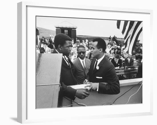 Sidney Poitier with Harry Belafonte, and Southern Sit in Leader Bernard Lee, at Civil Rights Rally-Al Fenn-Framed Premium Photographic Print