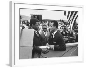 Sidney Poitier with Harry Belafonte, and Southern Sit in Leader Bernard Lee, at Civil Rights Rally-Al Fenn-Framed Premium Photographic Print