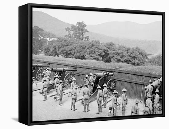 Siege Battery Drill, Sponging before Loading, United States Military Academy, West Point, N.Y.-null-Framed Stretched Canvas