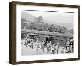 Siege Battery Drill, Sponging before Loading, United States Military Academy, West Point, N.Y.-null-Framed Photo