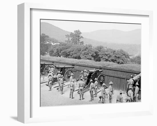 Siege Battery Drill, Sponging before Loading, United States Military Academy, West Point, N.Y.-null-Framed Photo