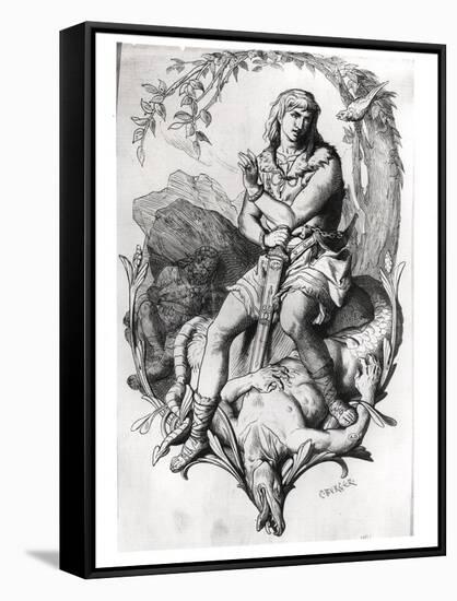 Siegfried and the Dragon with the Magic Bird-C. Burger-Framed Stretched Canvas