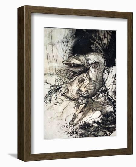 Siegfried kills Fafner', 1924-Arthur Rackham-Framed Giclee Print