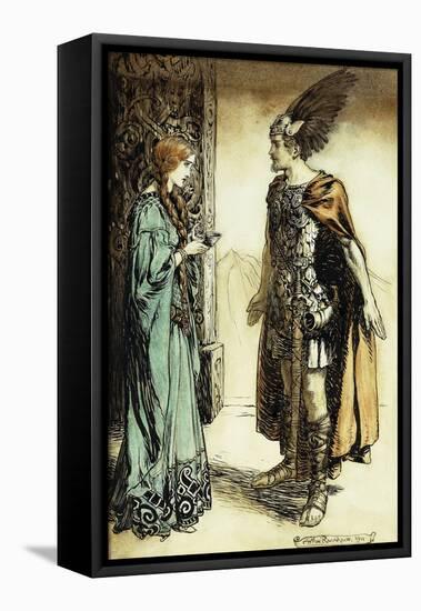 Siegfried Meets Gutrune: The Twilight of the Gods, 1911-Arthur Rackham-Framed Stretched Canvas