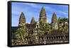 Siem Reap, Cambodia. Ancient ruins and towers of the Angkor Wat temple-Miva Stock-Framed Stretched Canvas