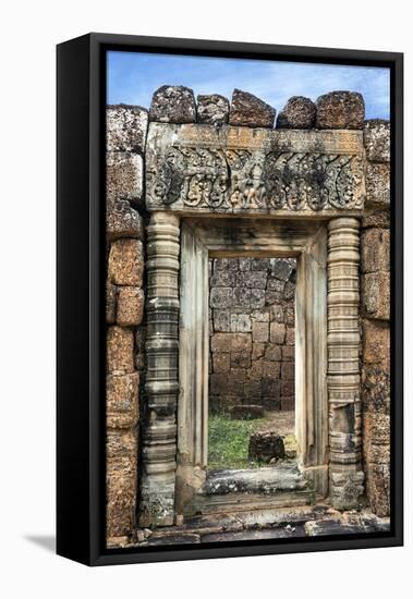 Siem Reap, Cambodia. Ornate doorway leads to the ancient ruins and towers of the Bayon Temple, Pre -Miva Stock-Framed Stretched Canvas