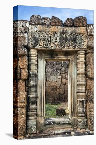 Siem Reap, Cambodia. Ornate doorway leads to the ancient ruins and towers of the Bayon Temple, Pre -Miva Stock-Stretched Canvas