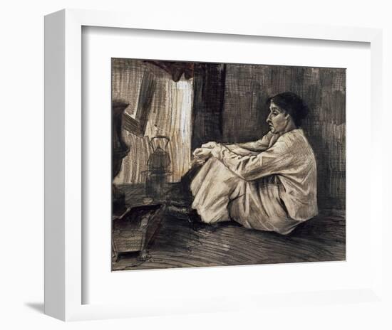 Sien with Cigar Sitting on the Floor Near Stove-Vincent van Gogh-Framed Art Print