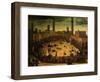 Siena, Italy, Public Entertainment in Square with Bulls, Bear and Wooden Contraptions-Vincenzo Rustici-Framed Giclee Print