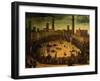 Siena, Italy, Public Entertainment in Square with Bulls, Bear and Wooden Contraptions-Vincenzo Rustici-Framed Giclee Print