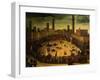 Siena, Italy, Public Entertainment in Square with Bulls, Bear and Wooden Contraptions-Vincenzo Rustici-Framed Giclee Print