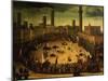 Siena, Italy, Public Entertainment in Square with Bulls, Bear and Wooden Contraptions-Vincenzo Rustici-Mounted Giclee Print