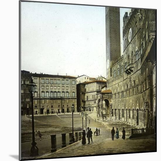 Siena (Italy), the Piazza Del Campo with the Public Palace (1288-1340) and the Torre Del Mangia-Leon, Levy et Fils-Mounted Photographic Print