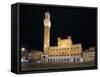 Siena Landmark Night Photo. Piazza Del Campo and Mangia Tower. Tuscany, Italy-stevanzz-Framed Stretched Canvas