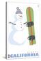Sierra, California, Snowman with Snowboard-Lantern Press-Stretched Canvas