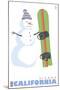 Sierra, California, Snowman with Snowboard-Lantern Press-Mounted Art Print