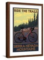 Sierra Nevada Mountains, California - Bicycle on Trails-Lantern Press-Framed Art Print