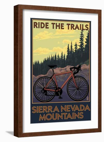 Sierra Nevada Mountains, California - Bicycle on Trails-Lantern Press-Framed Art Print