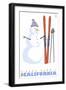 Sierra Summit, California, Snowman with Skis-Lantern Press-Framed Art Print