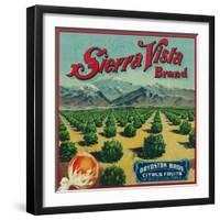 Sierra Vista Brand Citrus Crate Label - Porterville, CA-Lantern Press-Framed Art Print