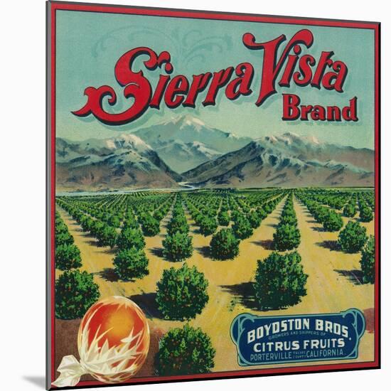 Sierra Vista Brand Citrus Crate Label - Porterville, CA-Lantern Press-Mounted Art Print