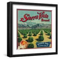 Sierra Vista Brand Citrus Crate Label - Porterville, CA-Lantern Press-Framed Art Print