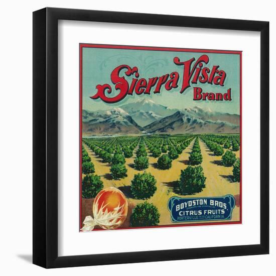 Sierra Vista Brand Citrus Crate Label - Porterville, CA-Lantern Press-Framed Art Print