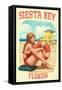 Siesta Key, Florida - Lifeguard Pinup with Life Preserver-Lantern Press-Framed Stretched Canvas