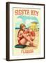 Siesta Key, Florida - Lifeguard Pinup with Life Preserver-Lantern Press-Framed Art Print