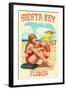 Siesta Key, Florida - Lifeguard Pinup with Life Preserver-Lantern Press-Framed Art Print