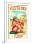 Siesta Key, Florida - Lifeguard Pinup with Life Preserver-Lantern Press-Framed Art Print