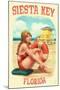 Siesta Key, Florida - Lifeguard Pinup with Life Preserver-Lantern Press-Mounted Art Print