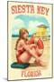 Siesta Key, Florida - Lifeguard Pinup with Life Preserver-Lantern Press-Mounted Art Print