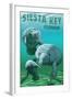 Siesta Key, Florida - Manatees-Lantern Press-Framed Art Print