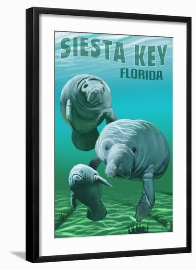 Siesta Key, Florida - Manatees-Lantern Press-Framed Art Print