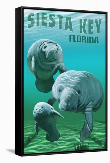 Siesta Key, Florida - Manatees-Lantern Press-Framed Stretched Canvas