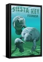 Siesta Key, Florida - Manatees-Lantern Press-Framed Stretched Canvas