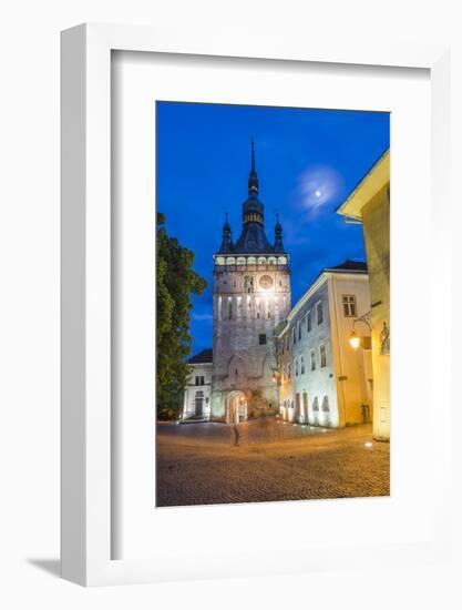 Sighisoara Clock Tower at Night in the Historic Centre of Sighisoara, a 12th Century Saxon Town-Matthew Williams-Ellis-Framed Photographic Print