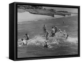 Sights of a Typical Summer at Cape Cod: Swimming in Nantucket Sound-Alfred Eisenstaedt-Framed Stretched Canvas