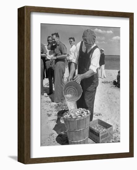 Sights of a Typical Summer at Cape Cod: Watering Clams to Aid the Steaming for Clambake-null-Framed Photographic Print