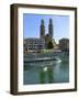 Sightseeing Boat on the River Limmat in Front of Grossmunster Church, Zurich, Switzerland, Europe-Richardson Peter-Framed Photographic Print