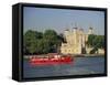 Sightseeing Boat on the River Thames, and the Tower of London, Unesco World Heritage Site, England-Ruth Tomlinson-Framed Stretched Canvas