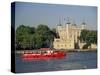 Sightseeing Boat on the River Thames, and the Tower of London, Unesco World Heritage Site, England-Ruth Tomlinson-Stretched Canvas